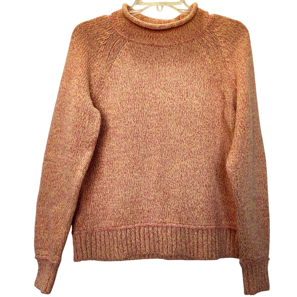 LL Bean Speckled Mock Neck Sweater Marled Orange Knit Womens Small Cabincore